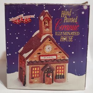 Vintage Liberty Bell Handpainted Ceramic Lighted Christmas Village School